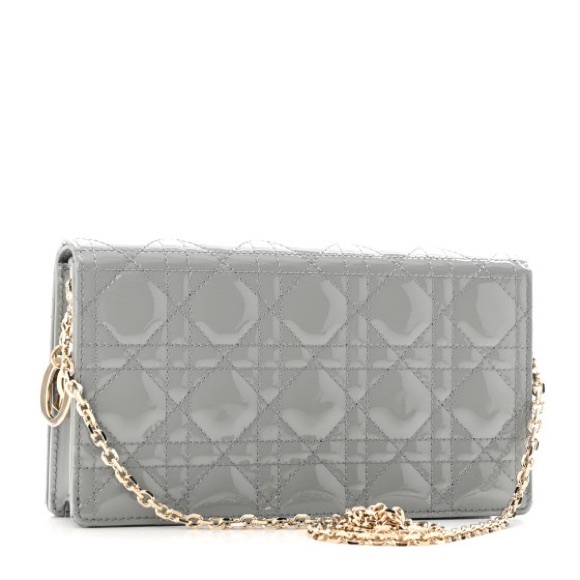 CHRISTIAN DIOR Patent Cannage Lady Dior Convertible Clutch Grey, New With Tags - Picture 4 of 8